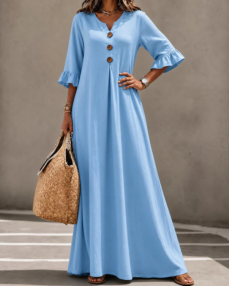 Willluxe® Effortless Boho V-Neck Ruffle Sleeve Maxi Dress