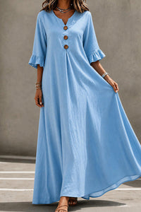 Willluxe® Effortless Boho V-Neck Ruffle Sleeve Maxi Dress
