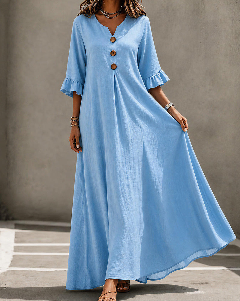 Willluxe® Effortless Boho V-Neck Ruffle Sleeve Maxi Dress