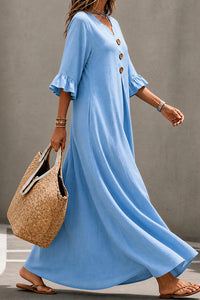 Willluxe® Effortless Boho V-Neck Ruffle Sleeve Maxi Dress