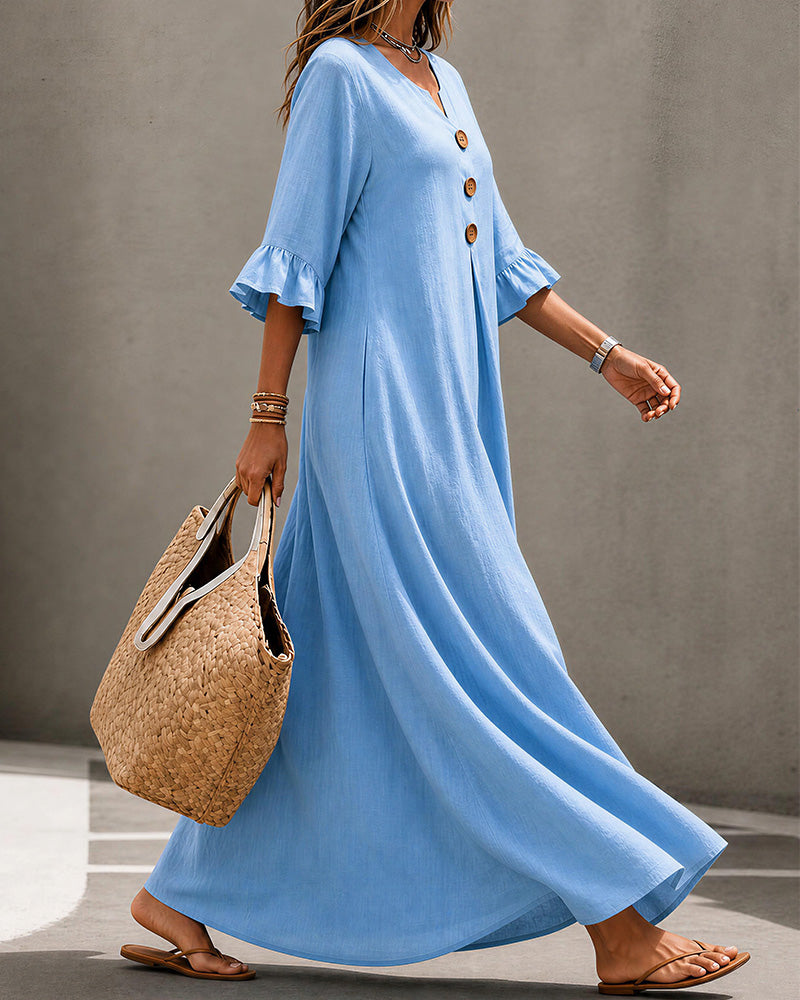 Willluxe® Effortless Boho V-Neck Ruffle Sleeve Maxi Dress