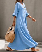 Willluxe® Effortless Boho V-Neck Ruffle Sleeve Maxi Dress