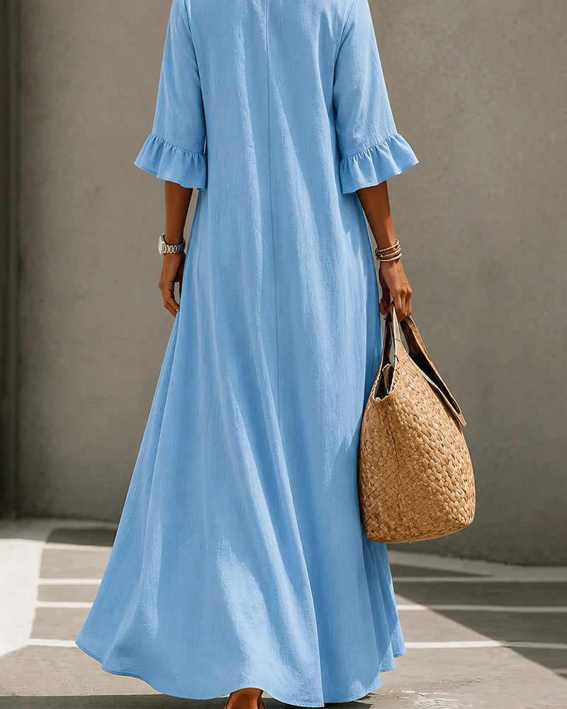 Willluxe® Effortless Boho V-Neck Ruffle Sleeve Maxi Dress