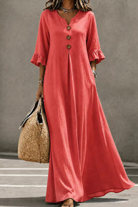 Willluxe® Effortless Boho V-Neck Ruffle Sleeve Maxi Dress