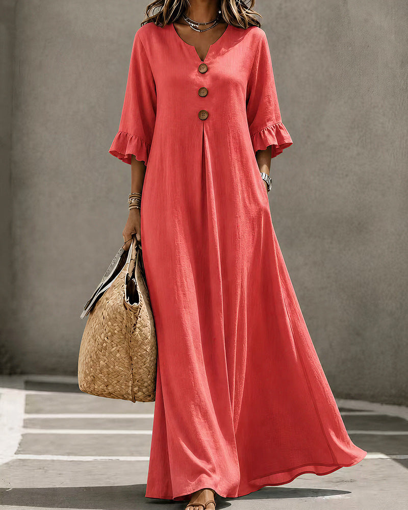 Willluxe® Effortless Boho V-Neck Ruffle Sleeve Maxi Dress