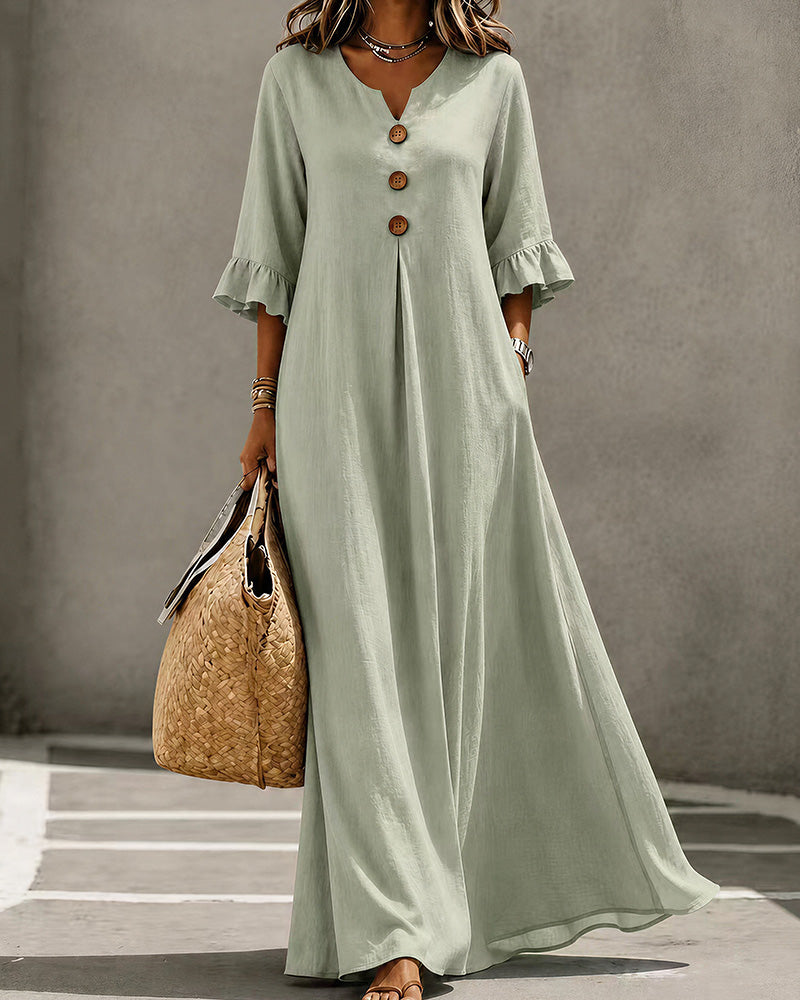 Willluxe® Effortless Boho V-Neck Ruffle Sleeve Maxi Dress