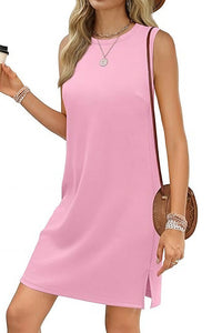 Willluxe® Sleeveless Crew Neck Side Slit Mini Dress