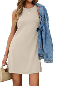 Willluxe® Sleeveless Crew Neck Side Slit Mini Dress