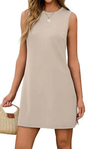 Willluxe® Sleeveless Crew Neck Side Slit Mini Dress