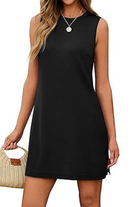 Willluxe® Sleeveless Crew Neck Side Slit Mini Dress