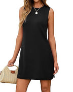 Willluxe® Sleeveless Crew Neck Side Slit Mini Dress