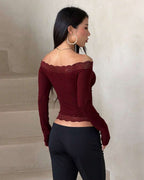 Willluxe®  Lace Trim Long Sleeve Casual Top
