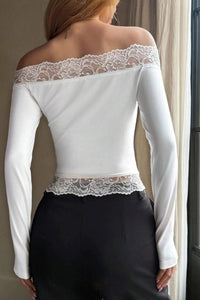 Willluxe®  Lace Trim Long Sleeve Casual Top