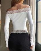 Willluxe®  Lace Trim Long Sleeve Casual Top