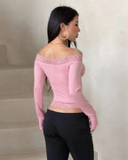 Willluxe®  Lace Trim Long Sleeve Casual Top