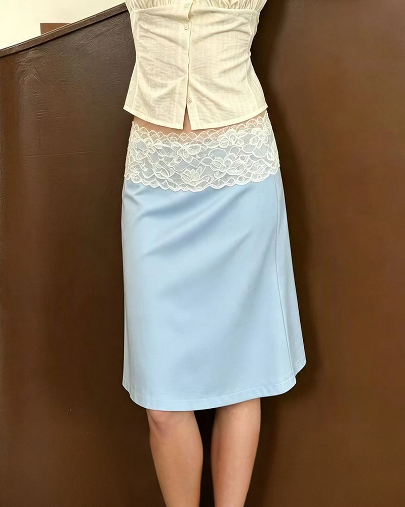 Willluxe® Vintage Lace Trim Layering Midi Skirt