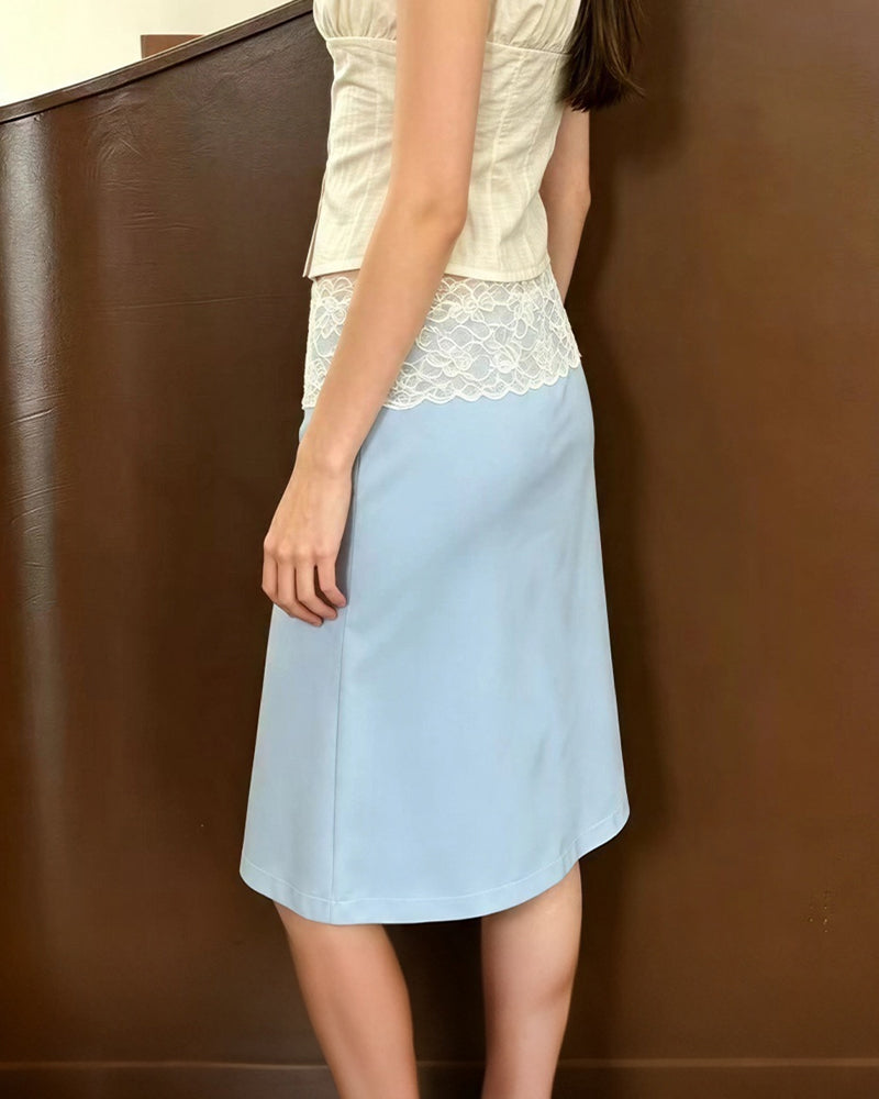 Willluxe® Vintage Lace Trim Layering Midi Skirt