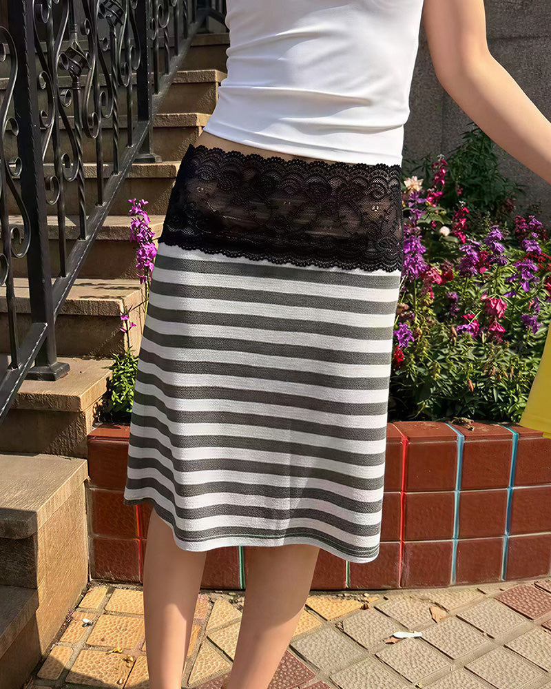 Willluxe® Vintage Lace Trim Layering Midi Skirt