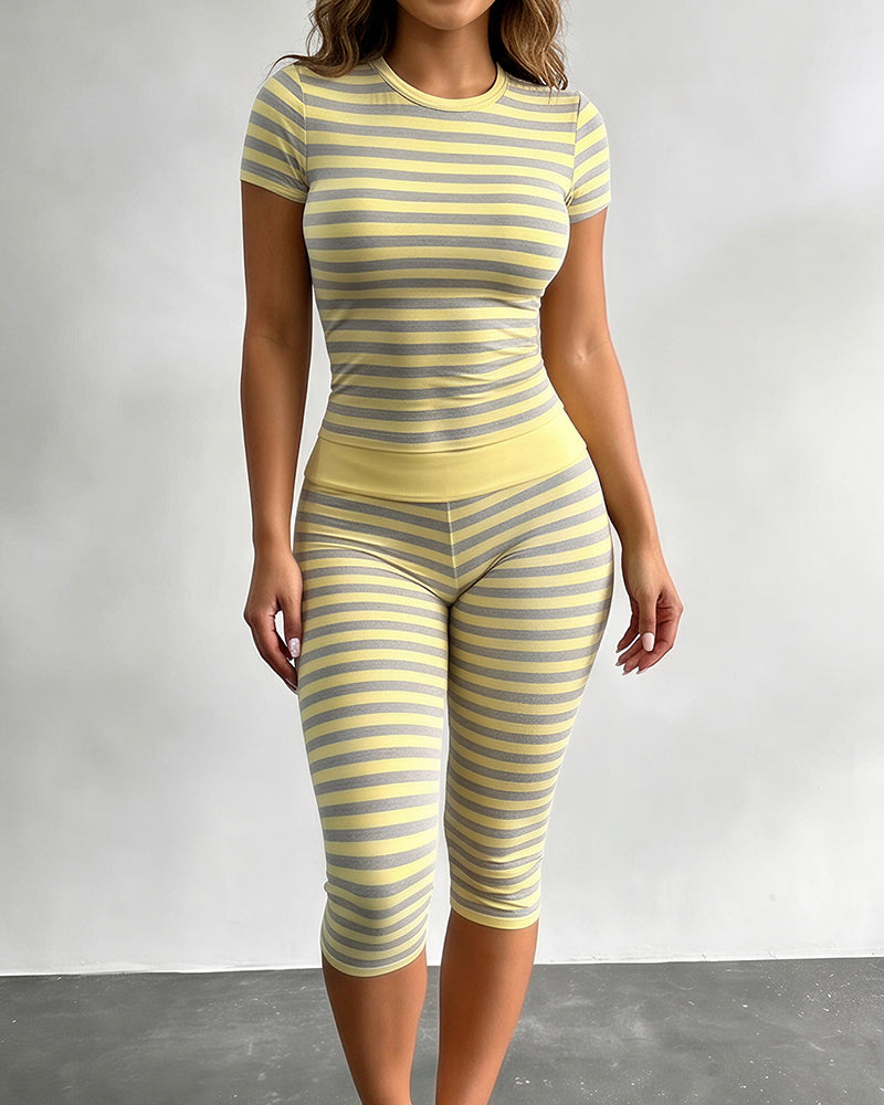 Willluxe® Striped Short-Sleeve & Capri Pants Two-Piece Set