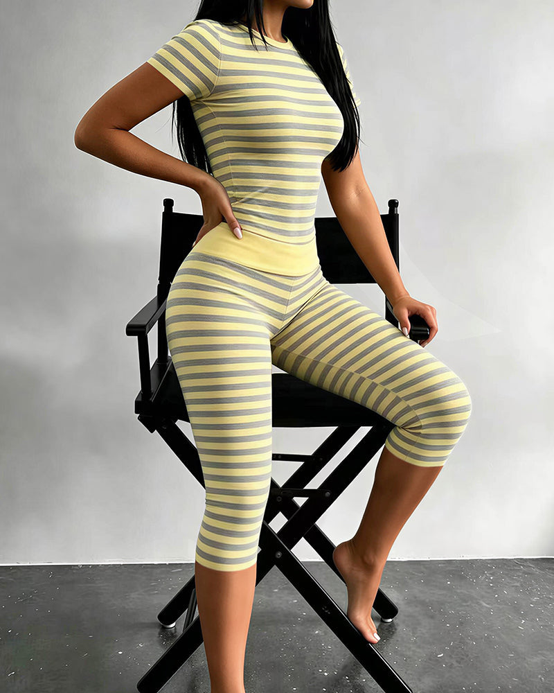 Willluxe® Striped Short-Sleeve & Capri Pants Two-Piece Set