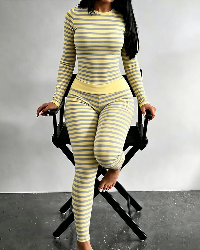 Willluxe® Striped Long Sleeve & Leggings Two-Piece Set
