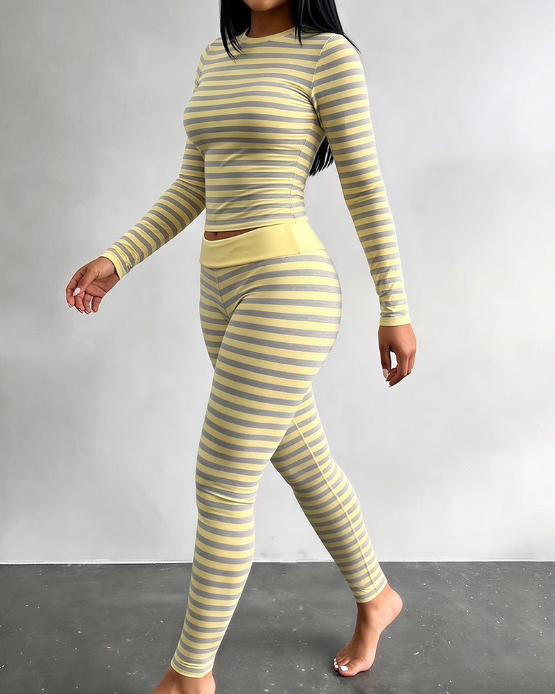 Willluxe® Striped Long Sleeve & Leggings Two-Piece Set