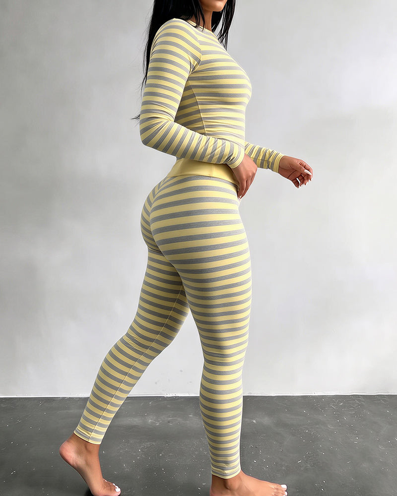 Willluxe® Striped Long Sleeve & Leggings Two-Piece Set