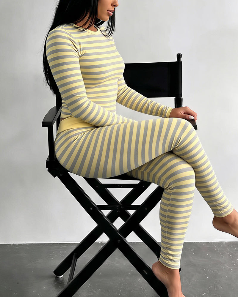 Willluxe® Striped Long Sleeve & Leggings Two-Piece Set