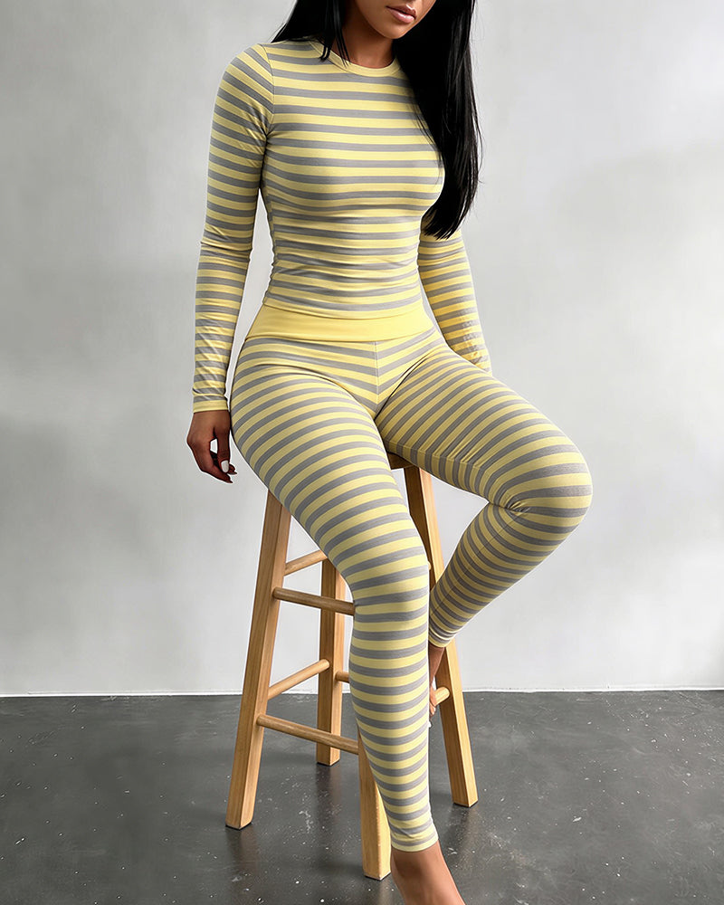 Willluxe® Striped Long Sleeve & Leggings Two-Piece Set