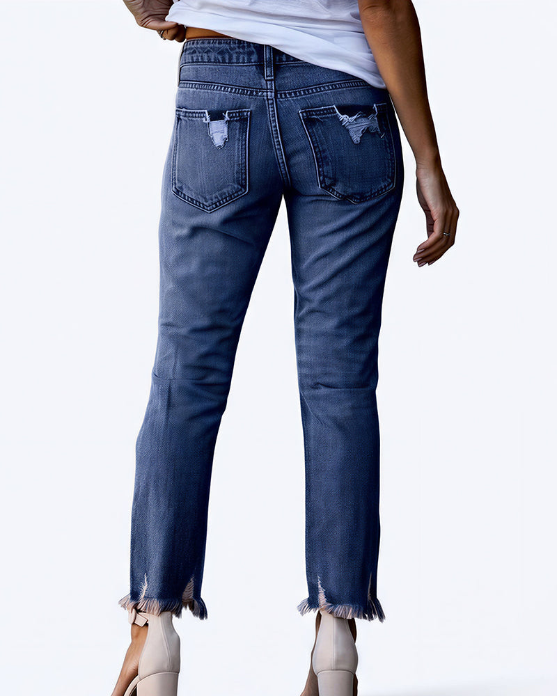 Willluxe® Distressed Cropped Jeans With Raw Hem