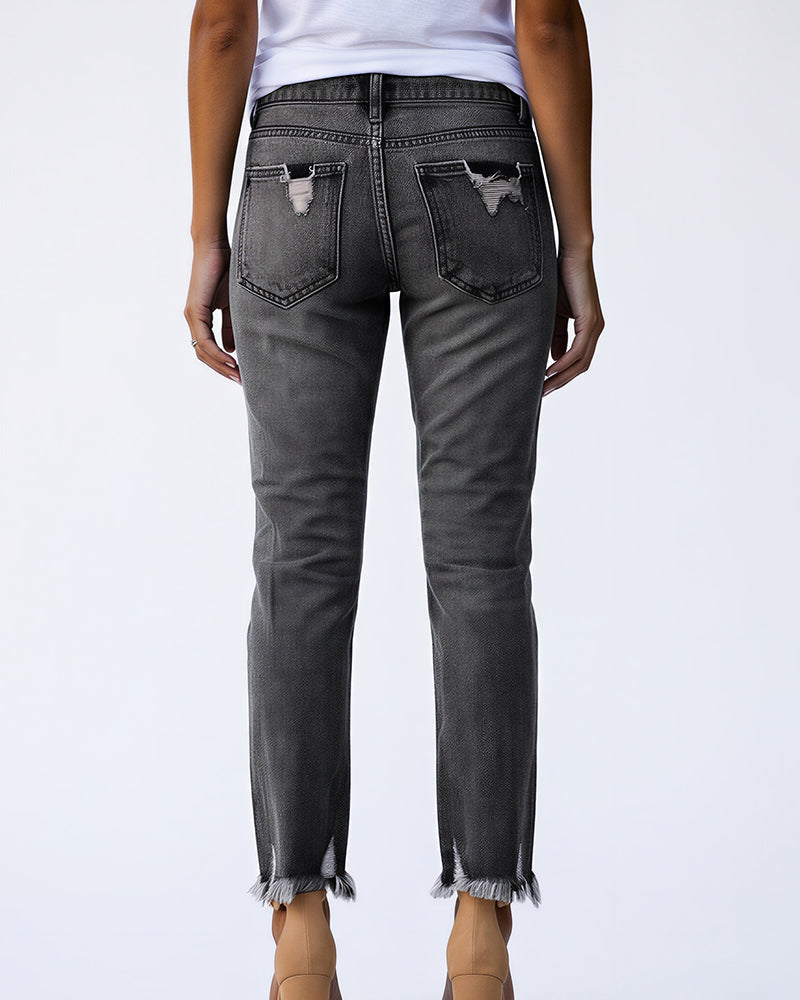 Willluxe® Distressed Cropped Jeans With Raw Hem