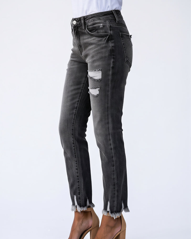 Willluxe® Distressed Cropped Jeans With Raw Hem