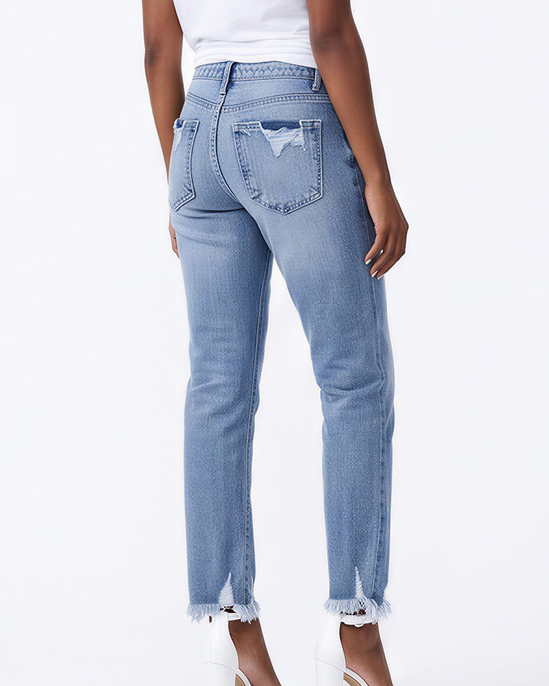 Willluxe® Distressed Cropped Jeans With Raw Hem