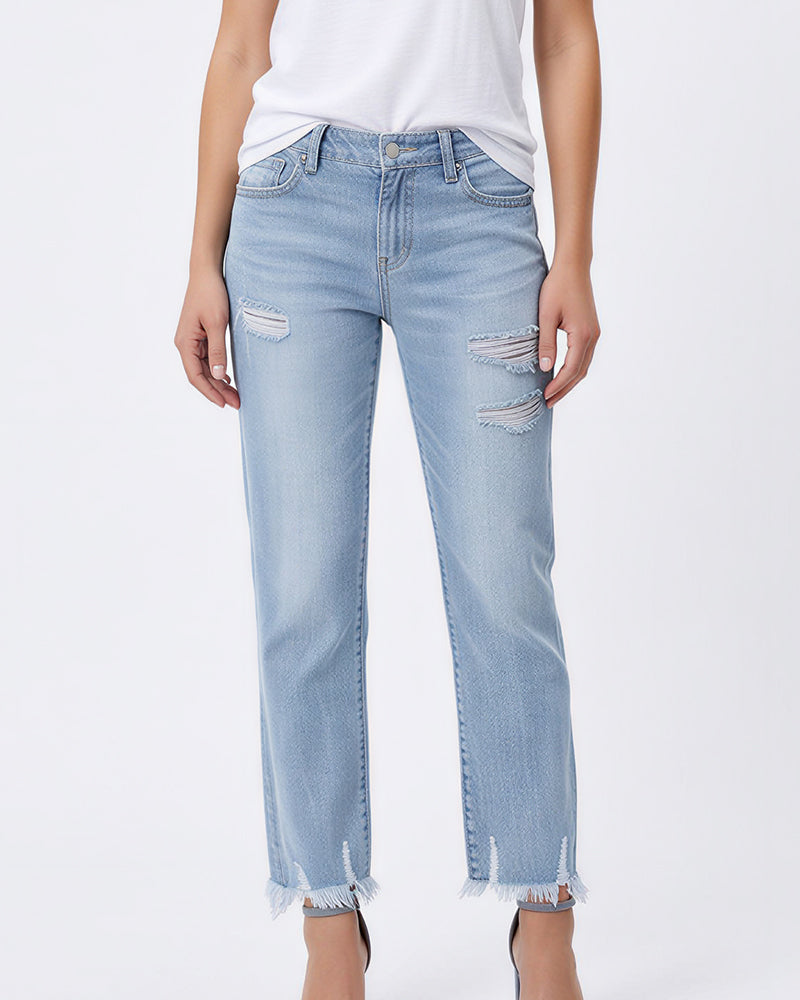 Willluxe® Distressed Cropped Jeans With Raw Hem