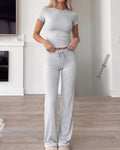 Willluxe® Short Sleeve Top & Drawstring Wide-Leg Pants 2-Piece Lounge Set