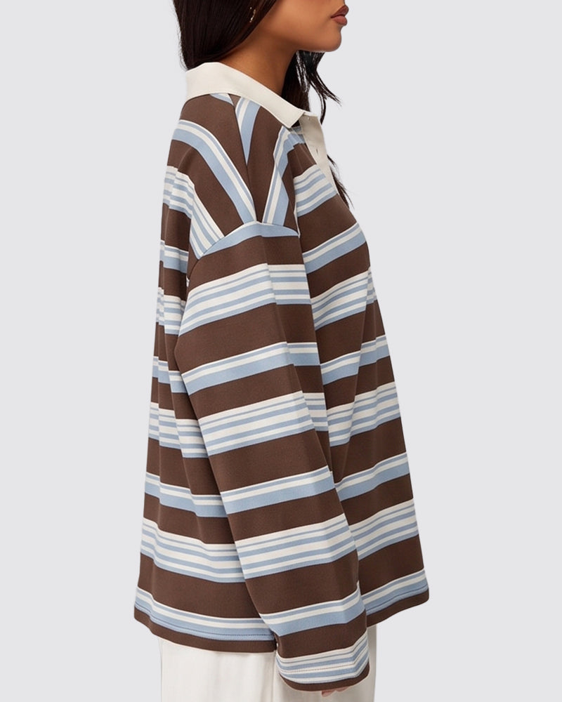 Willluxe® The Vintage Oversized Striped Polo Sweatshirt