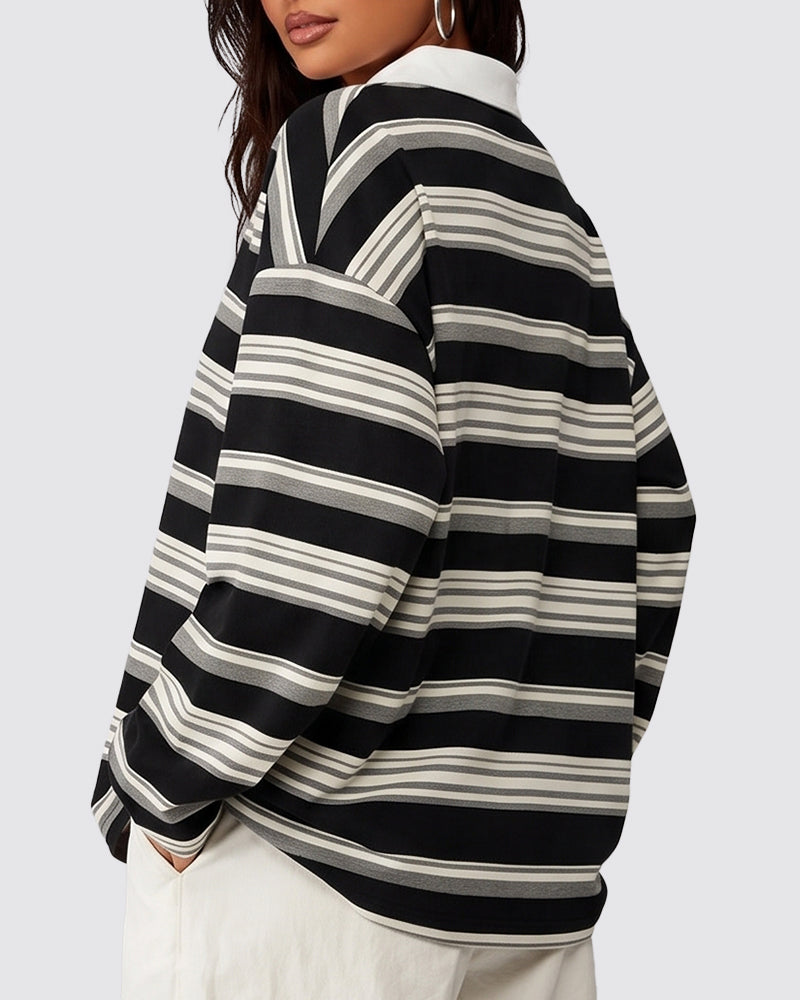 Willluxe® The Vintage Oversized Striped Polo Sweatshirt