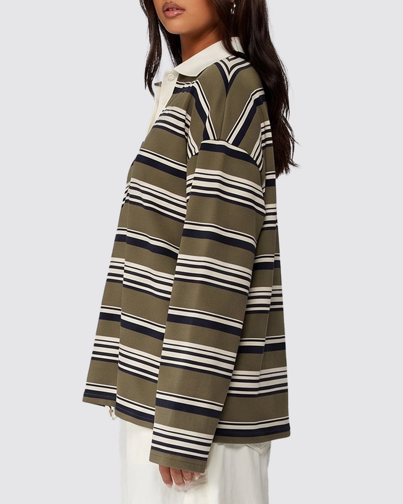 Willluxe® The Vintage Oversized Striped Polo Sweatshirt