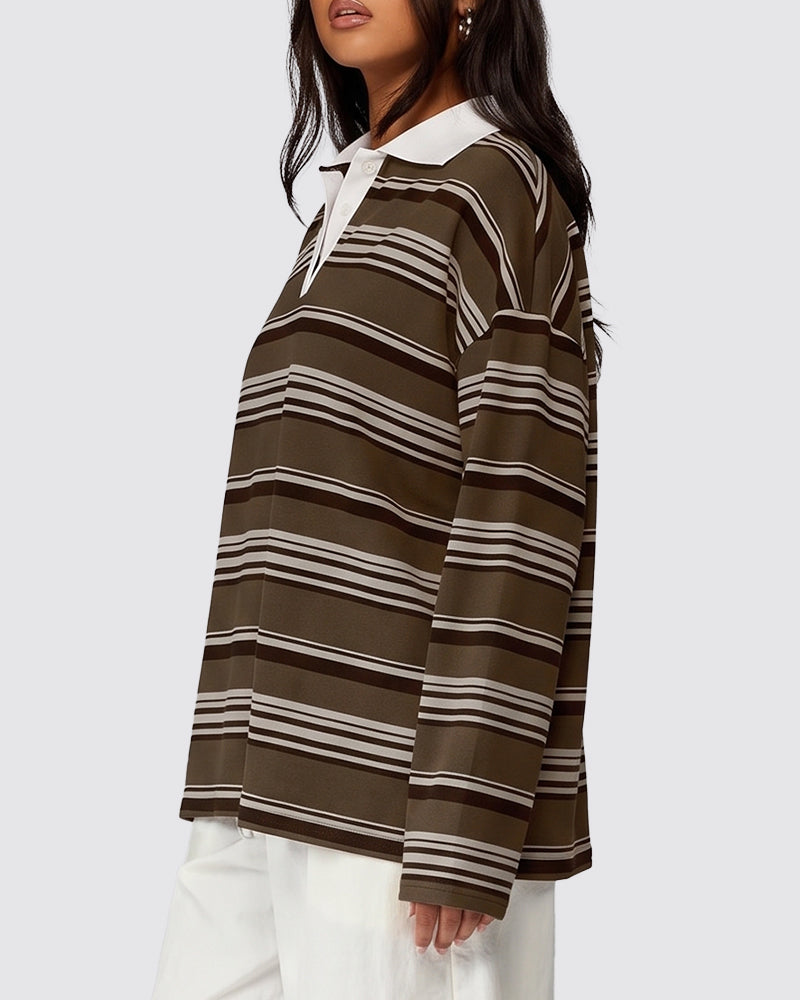 Willluxe® The Vintage Oversized Striped Polo Sweatshirt