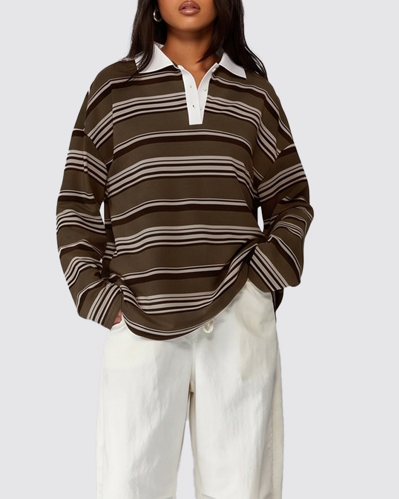 Willluxe® The Vintage Oversized Striped Polo Sweatshirt