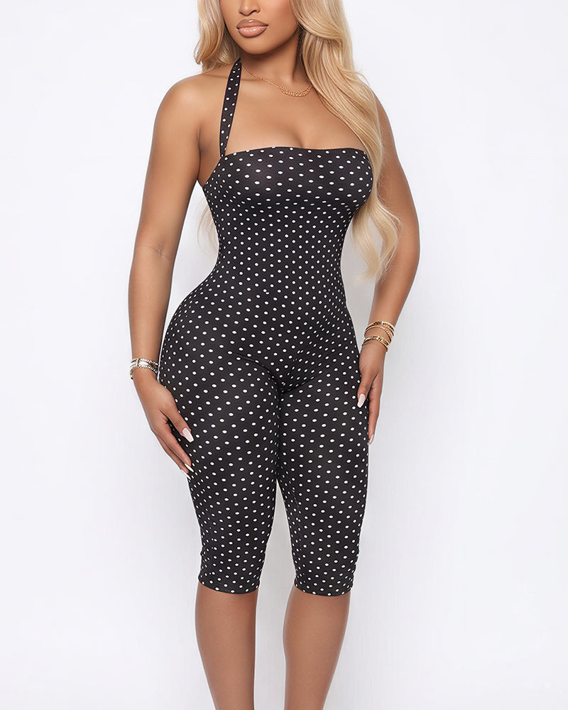 Willluxe® Retro Polka Dot Halter Bodycon Capri Jumpsuit