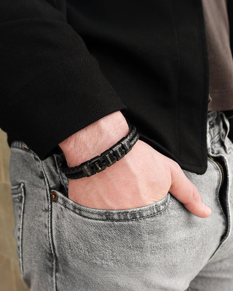 WILLLUXE® Custom Personalized Men's Braided Leather Bracelet