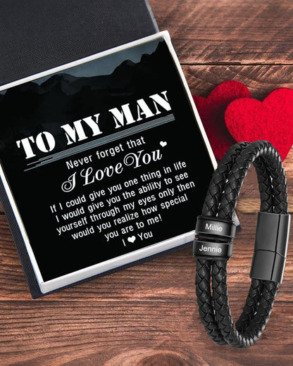 WILLLUXE® Custom Personalized Men's Braided Leather Bracelet