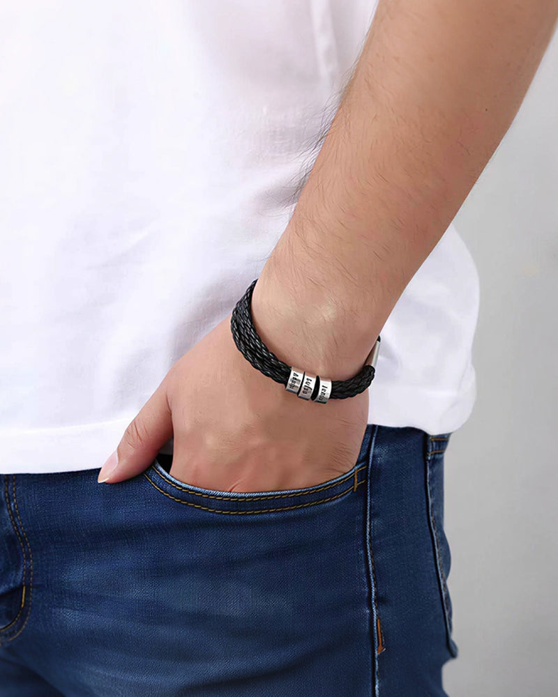 WILLLUXE® Personalized Men's Braided Leather Wrap Bracelet