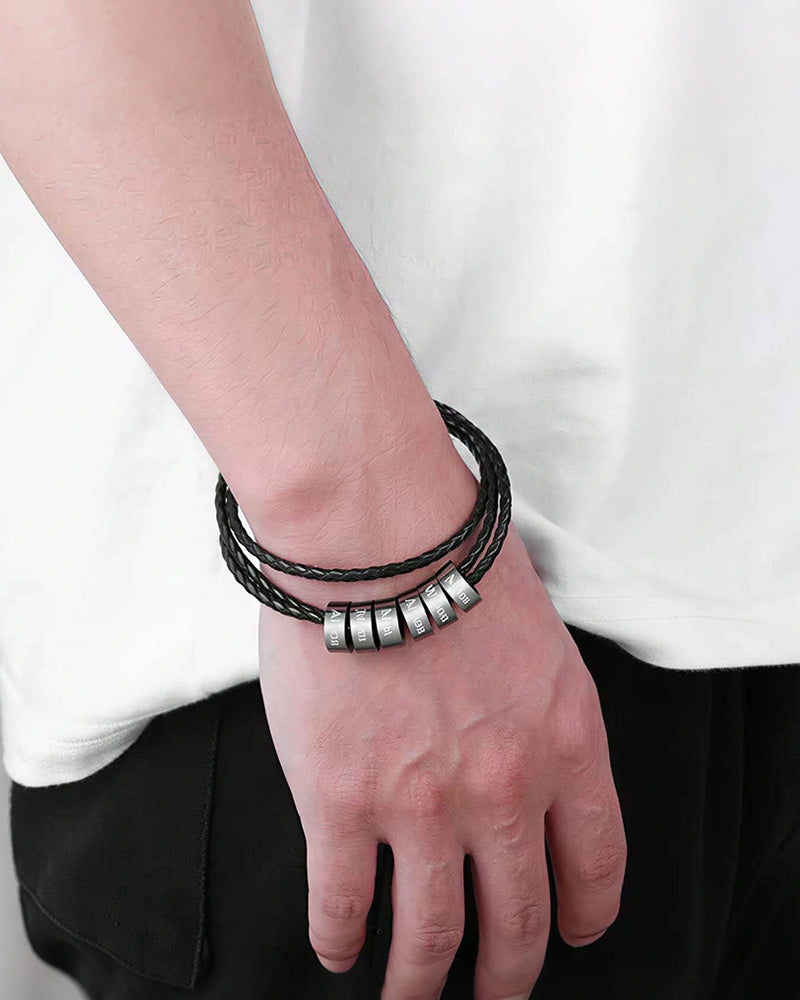 WILLLUXE® Personalized Men's Braided Leather Wrap Bracelet
