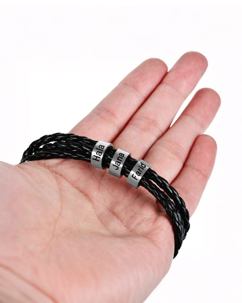 WILLLUXE® Personalized Men's Braided Leather Wrap Bracelet