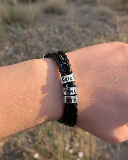 WILLLUXE® Personalized Men's Braided Leather Wrap Bracelet