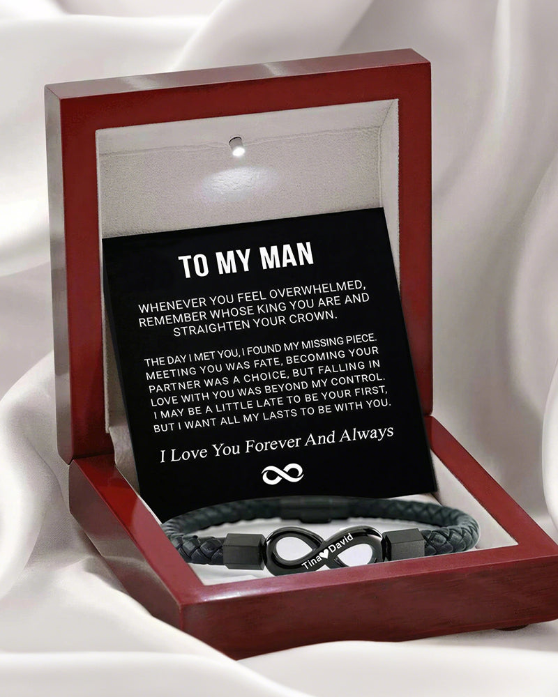 WILLLUXE® Custom Men's Braided Leather Bracelet Gift Box