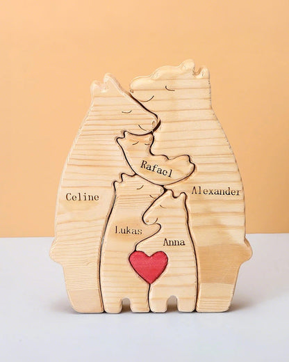 WILLLUXE® Personalized Wooden Bear Family Puzzle Custom Name