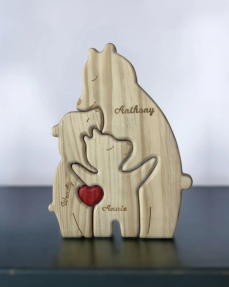 WILLLUXE® Personalized Wooden Bear Family Puzzle Custom Name